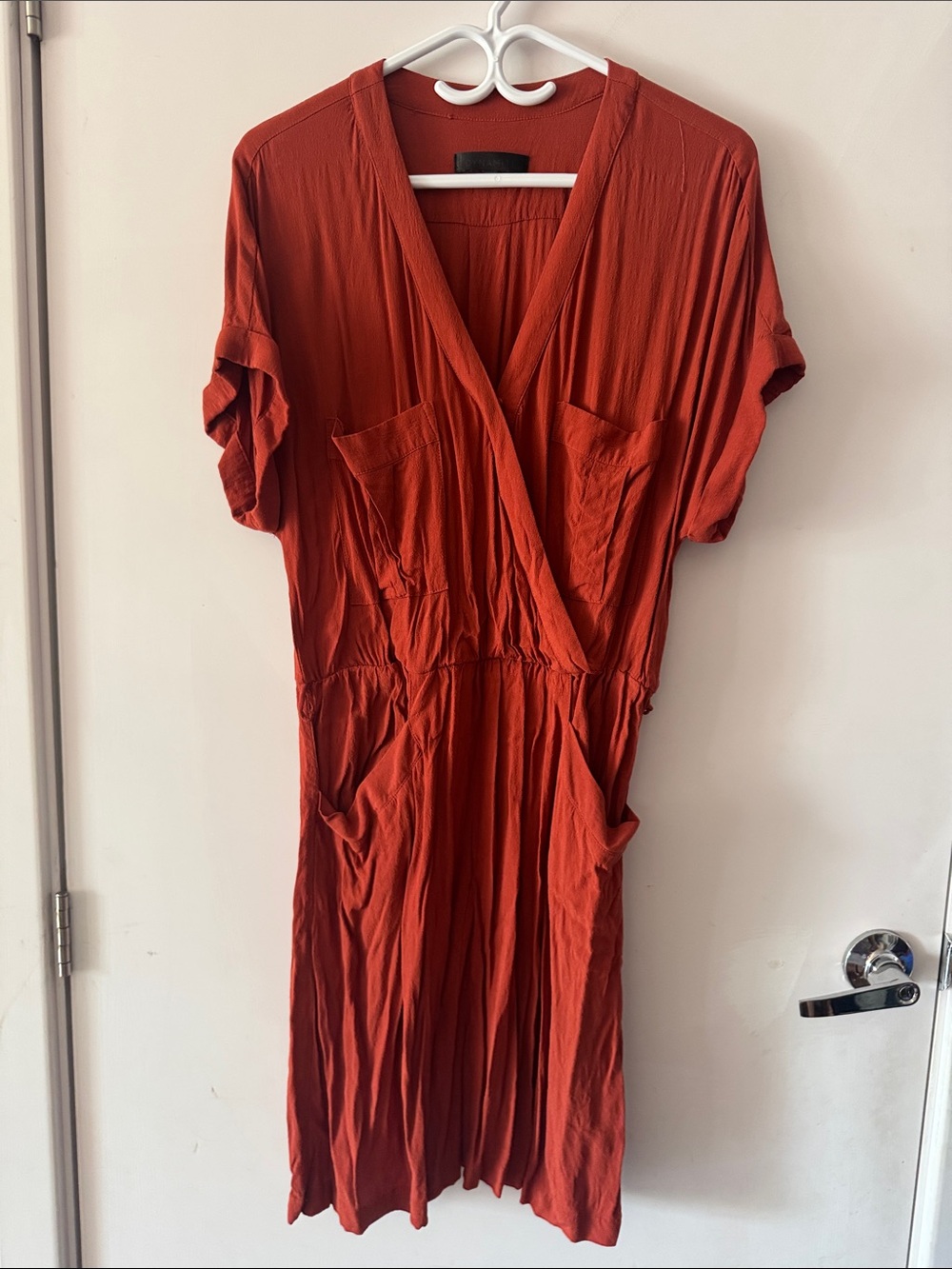 Excellent condition Dynamite Burnt Orange Short Sleeve V-Neck Wrap Midi Dress